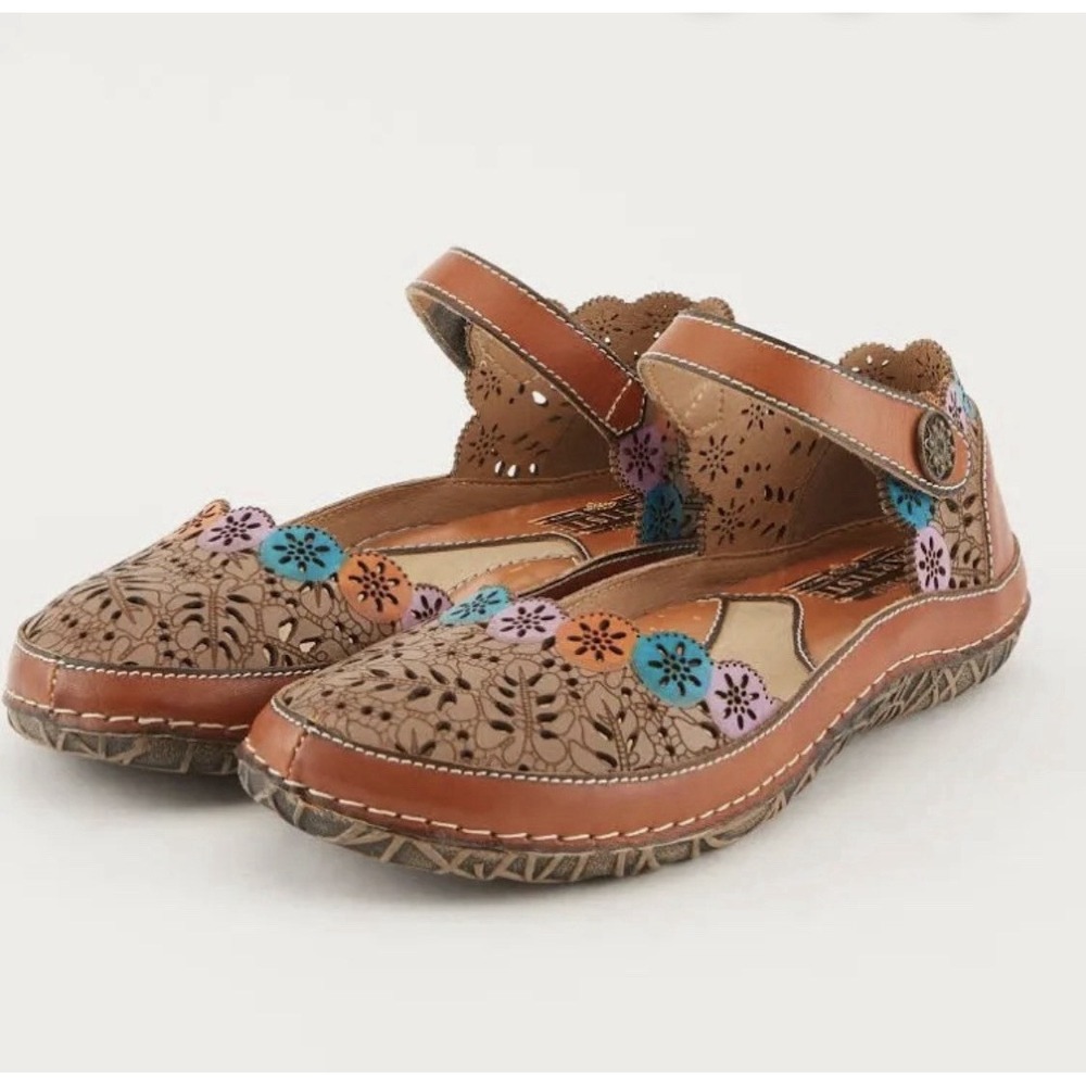 L'ARTISTE KYSANDRA-FLEUR MARY JANE SHOES Minimalist Cognac Size 41/ US10